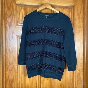 Ann Taylor Knit Wool/Cashmere Blend Black Sweater with Glitter Confetti Stripes